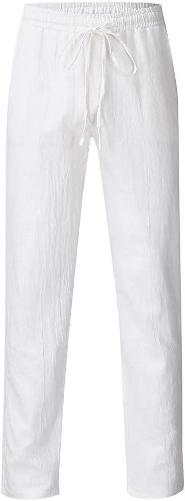 tuduoms Linen Slacks Men's Beach Casual Straight Fit Tapered Pants Summer Slim-Fit Drawstrintg Capri Pants Lightweight Pant