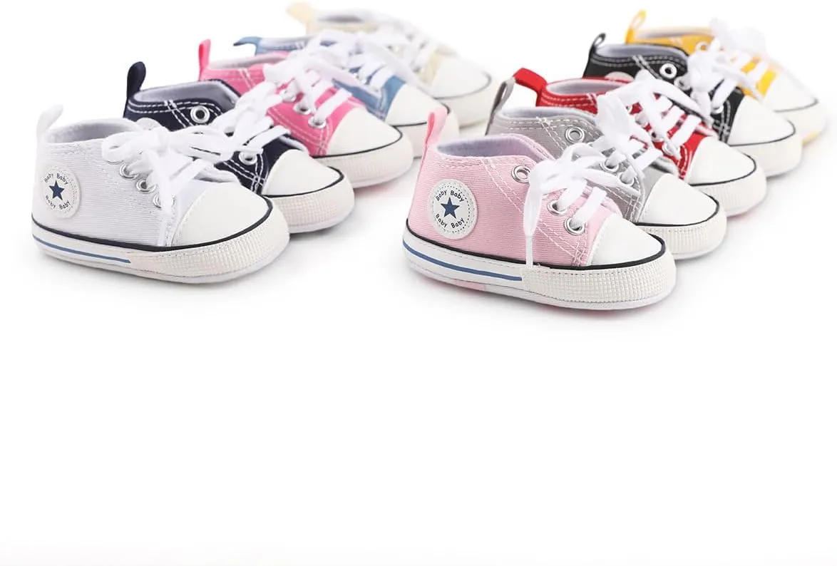 Unisex Baby Girls Boys Canvas High-top Shoes, Newborn Infant Anti-Slip Soft Sole Frist Walking Breathable Sneakers