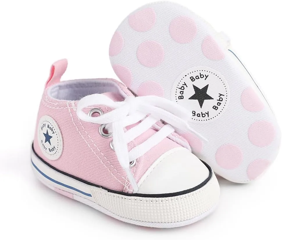 Unisex Baby Girls Boys Canvas High-top Shoes, Newborn Infant Anti-Slip Soft Sole Frist Walking Breathable Sneakers
