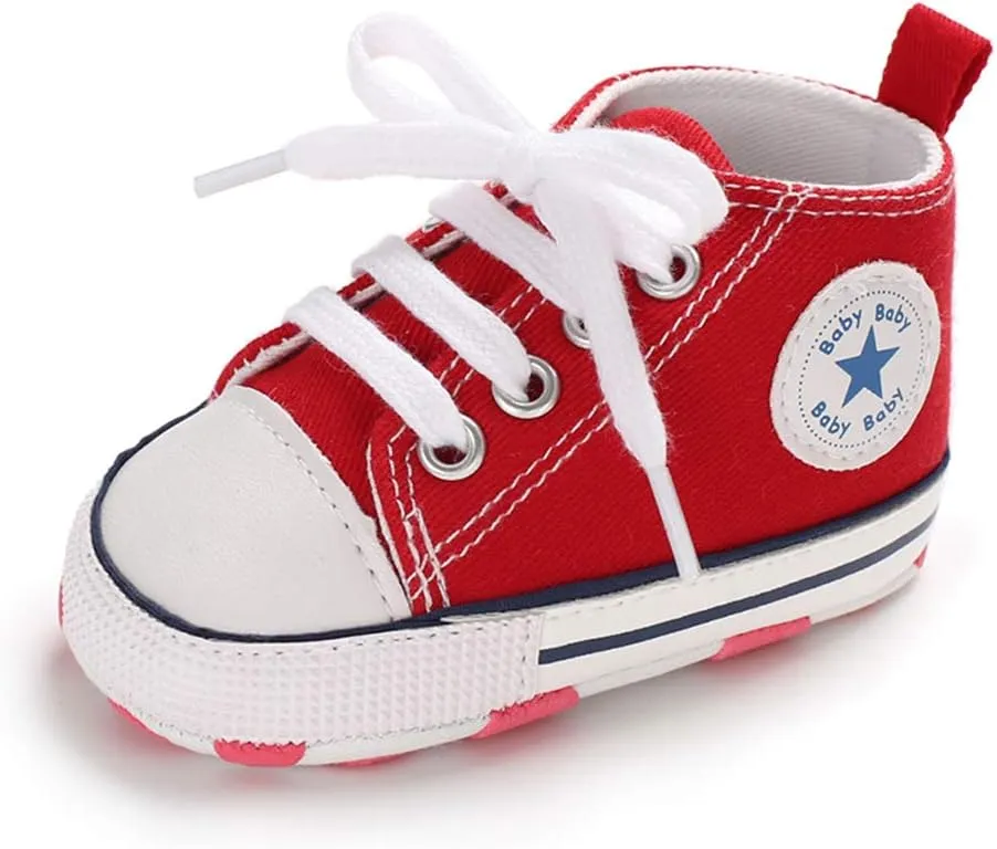 Unisex Baby Soft Sole Sneakers, Canvas Denim High Top, Newborn Infant First Walkers