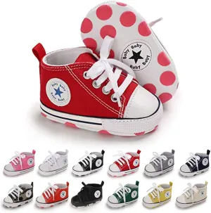 Unisex Baby Soft Sole Sneakers, Canvas Denim High Top, Newborn Infant First Walkers