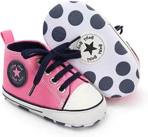 Unisex Baby Soft Sole Sneakers, Canvas Denim High Top, Newborn Infant First Walkers