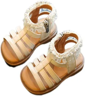 Unisex-Child and Toddler Baby Girls Shoes Anti Slip Soft Sole Casual Sandals Princess Summer Beach (White, 5.5 Infant)