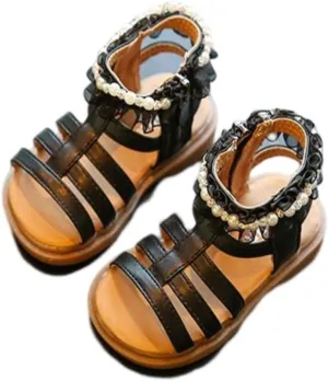 Unisex-Child and Toddler Baby Girls Shoes Anti Slip Soft Sole Casual Sandals Princess Summer (Black, 10.5 Little Child)