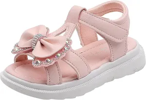 Unisex-Child and Toddler Baby Girls Shoes Lightweight Soft Sole Bowknot Outdoor Shoes Summer (Pink, 31 Little Child)
