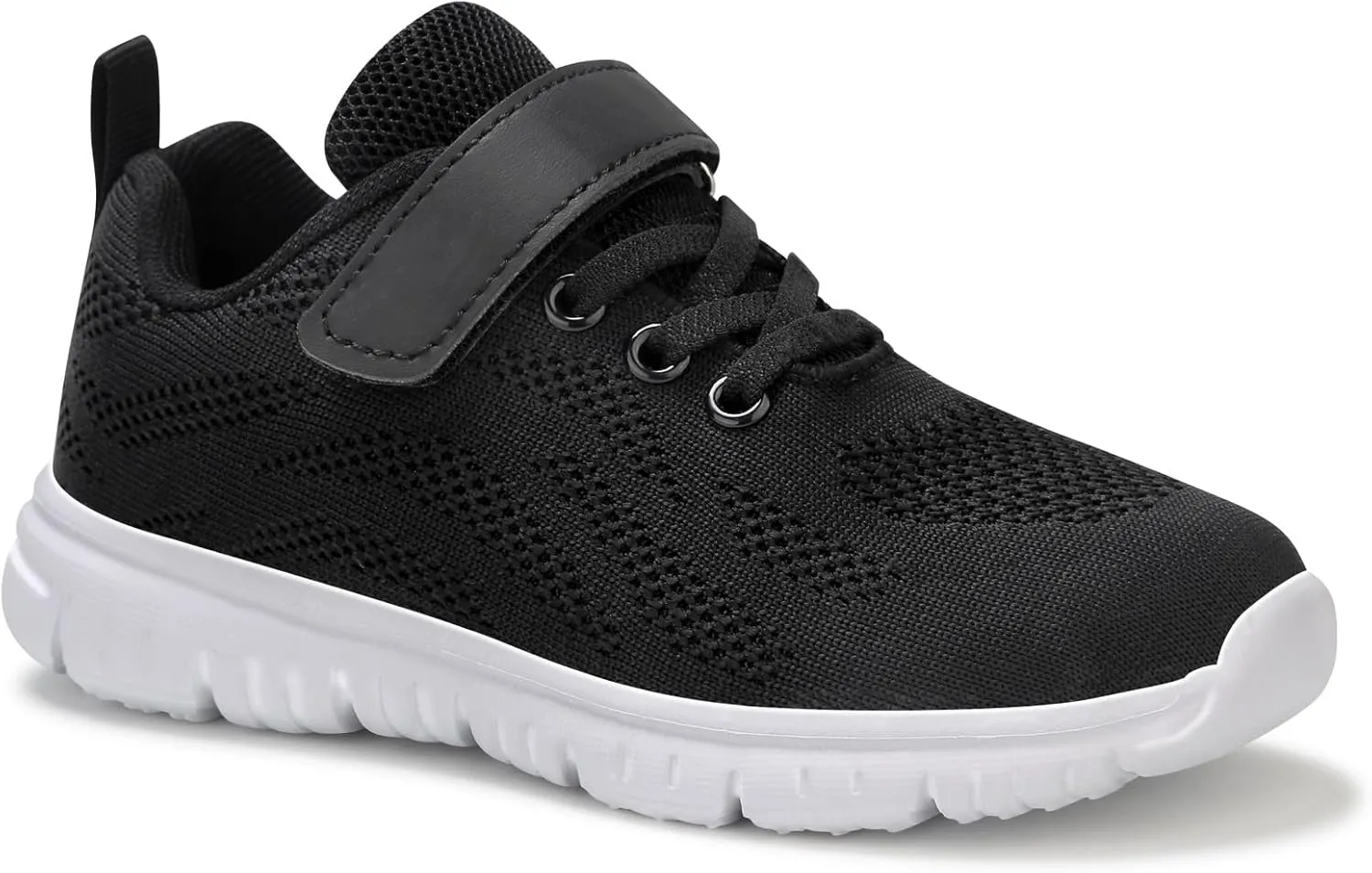 Unisex Kids Tennis, Running Shoes - Black, Size 8 (Little Kid, Women's 7) - Mesh, Flat Heel, Lace-Up, Round Toe, Casual, Athletic Sneakers