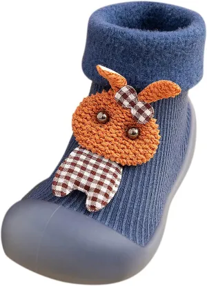 Unisex Toddler GirlsFirst Walking Shoes Kids Toddler Baby Boys Girls Solid Warm Knit Soft Sole Rubber (Blue, 26-27)