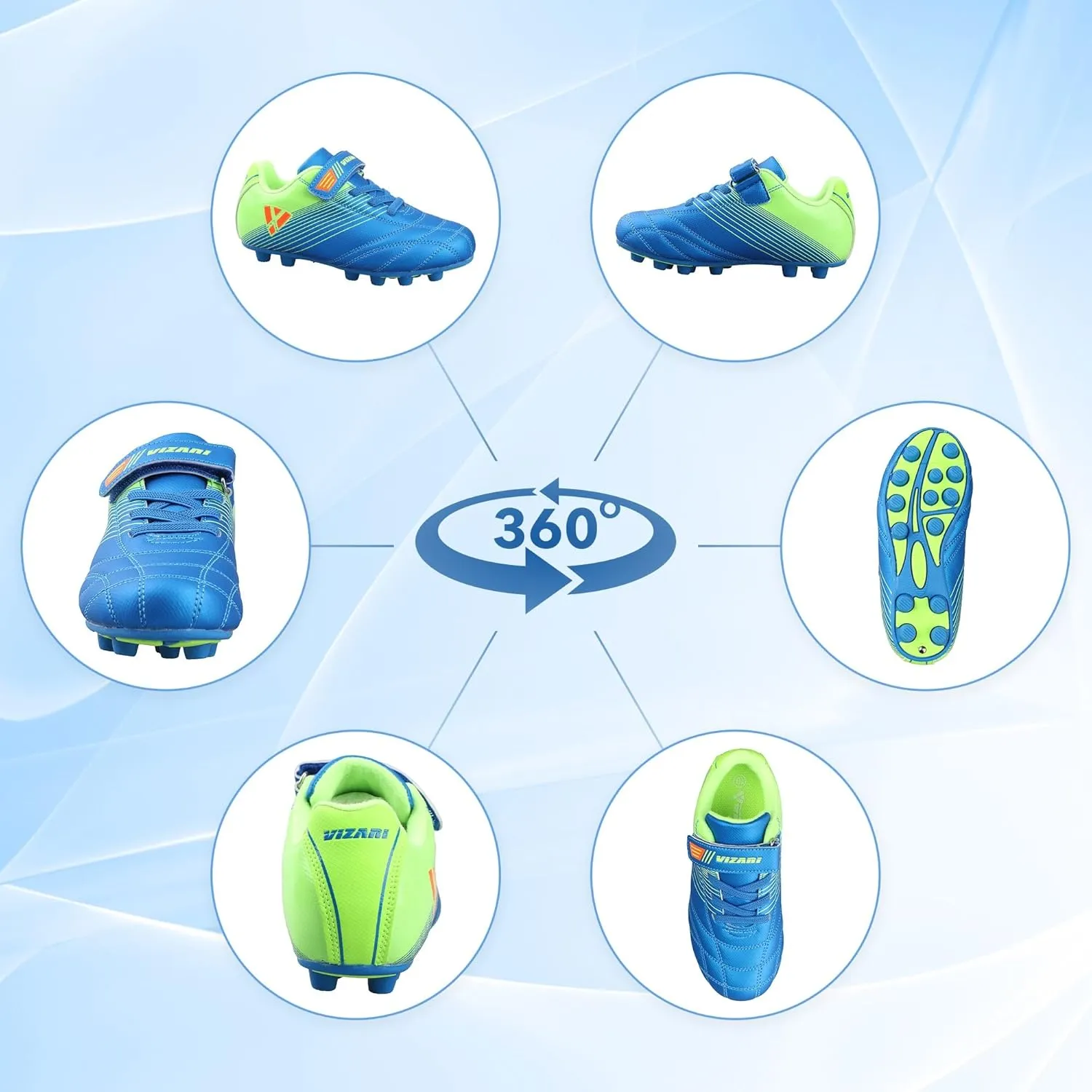 Vizari Soccer Cleats Boys Girls | Firm Ground Football Shoes | Light Secure Fit with Hook & Loop Strap | Toddlers, Little/Big Kid