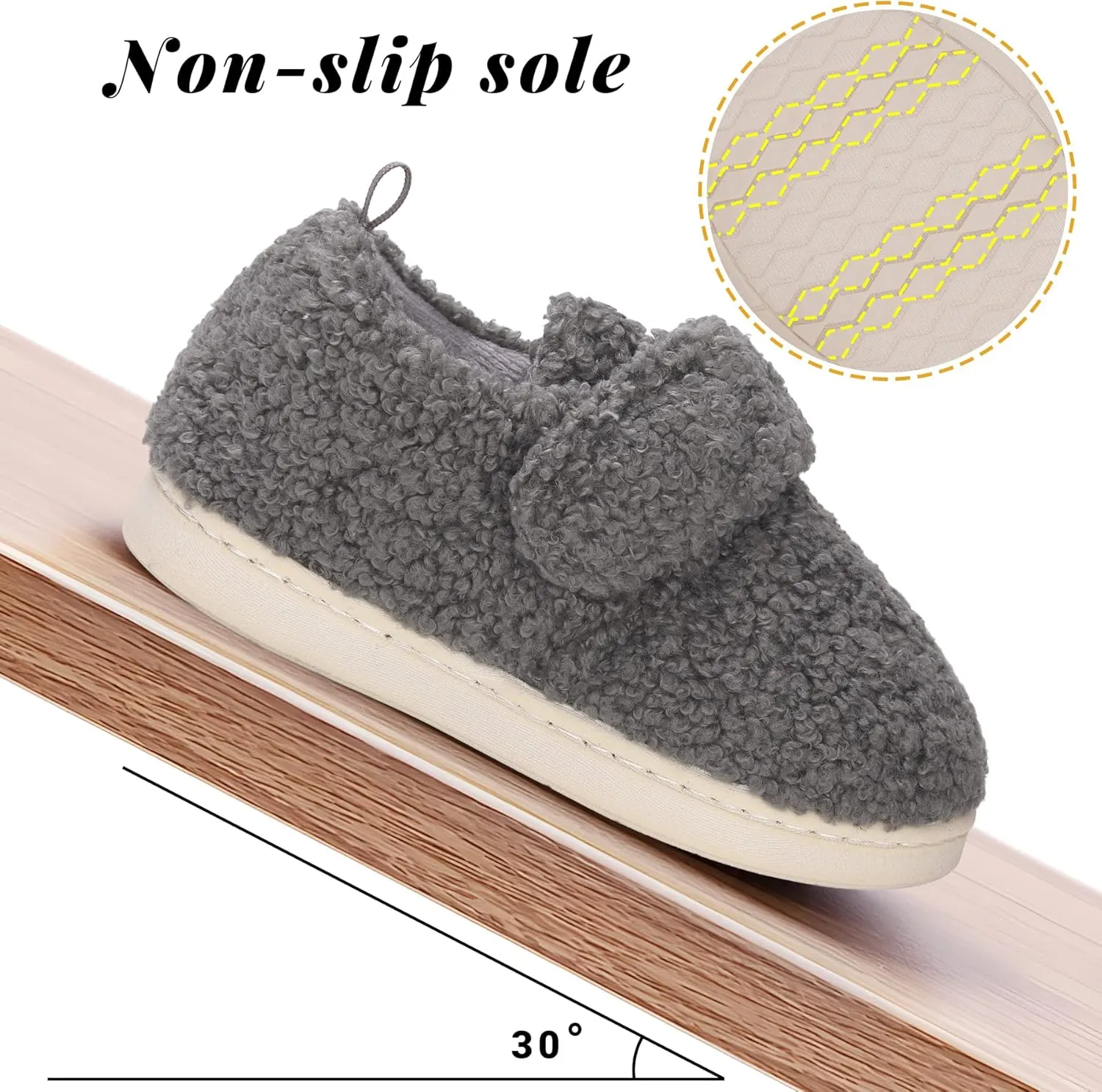 VONMAY Kids Cozy Toddler Fleece Slippers for Boys Girls, Soft & Warm Indoor Shoes with Adjustable Hook & Loop Closure  Perfect for Indoor & Outdoor