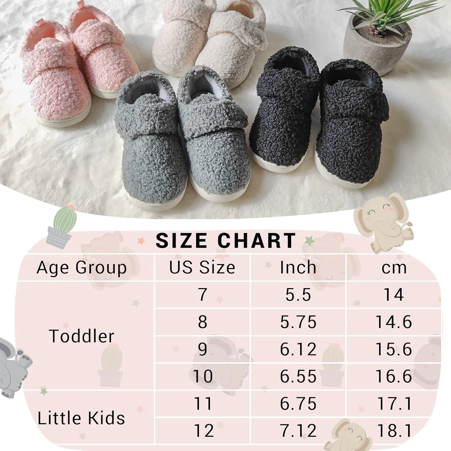 VONMAY Kids Cozy Toddler Fleece Slippers for Boys Girls, Soft & Warm Indoor Shoes with Adjustable Hook & Loop Closure  Perfect for Indoor & Outdoor