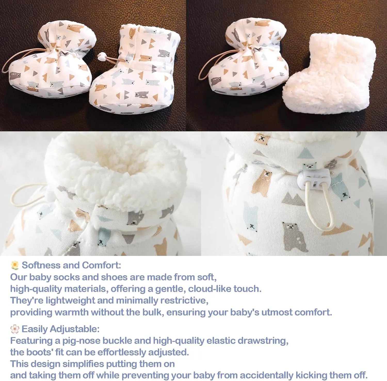 Warm Fur Baby Boots, Winter Snow Anti-Slip Soft Sole Warm Sock Shoes with Adjustable Drawstring