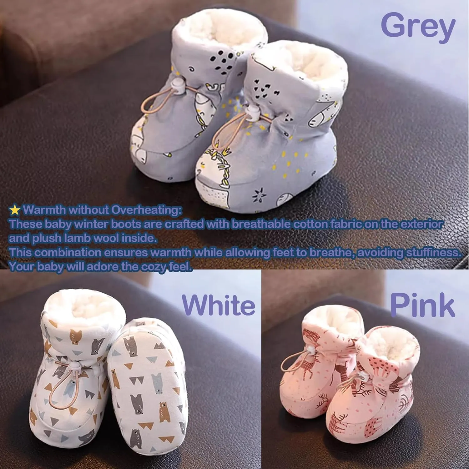 Warm Fur Baby Boots, Winter Snow Anti-Slip Soft Sole Warm Sock Shoes with Adjustable Drawstring