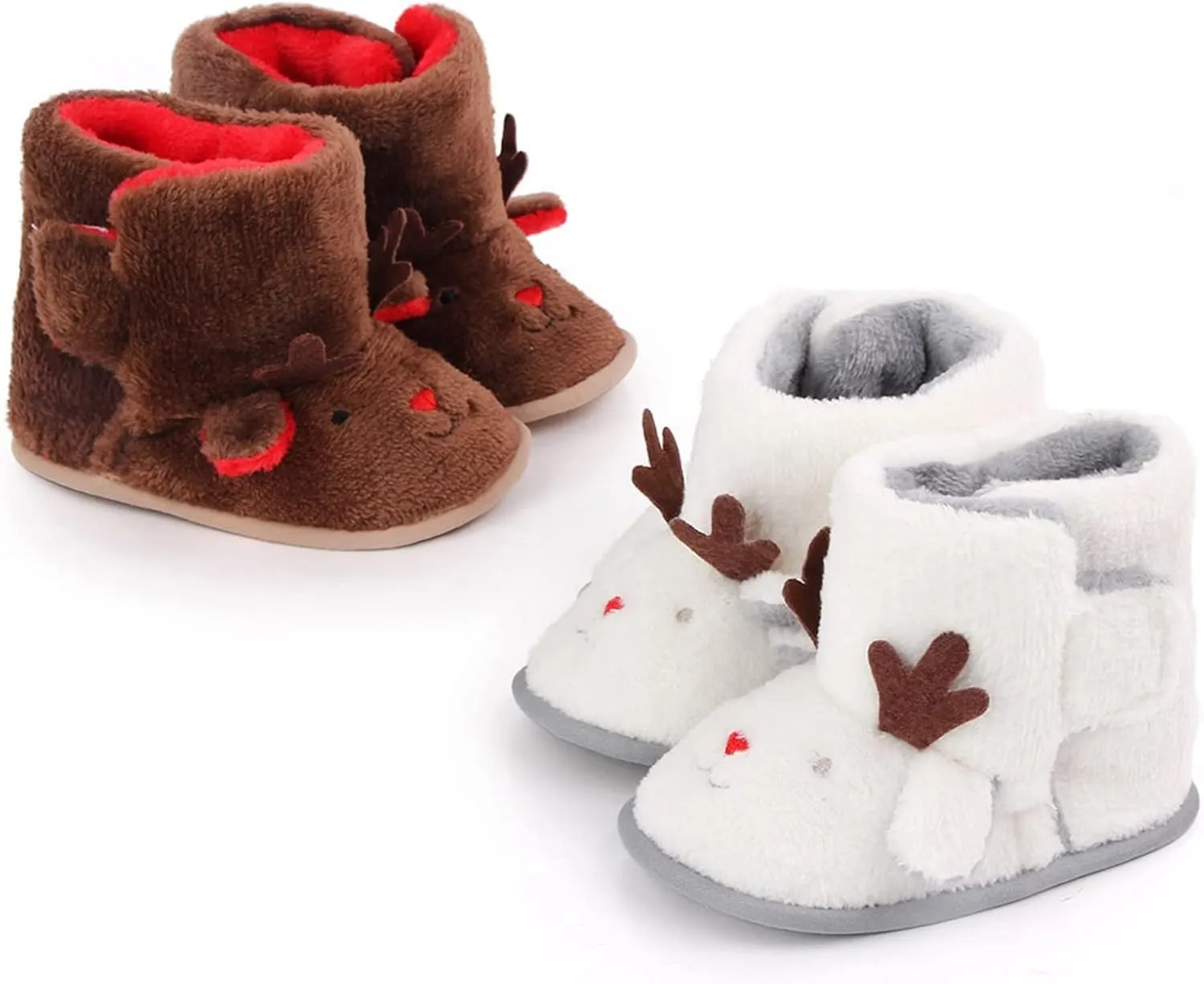 Warm Winter Baby Shoes Cartoon Deer Shape Christmas Baby Shoes Baby Soft Sole Toddler Shoes Shoe (White, 0-6 Months)