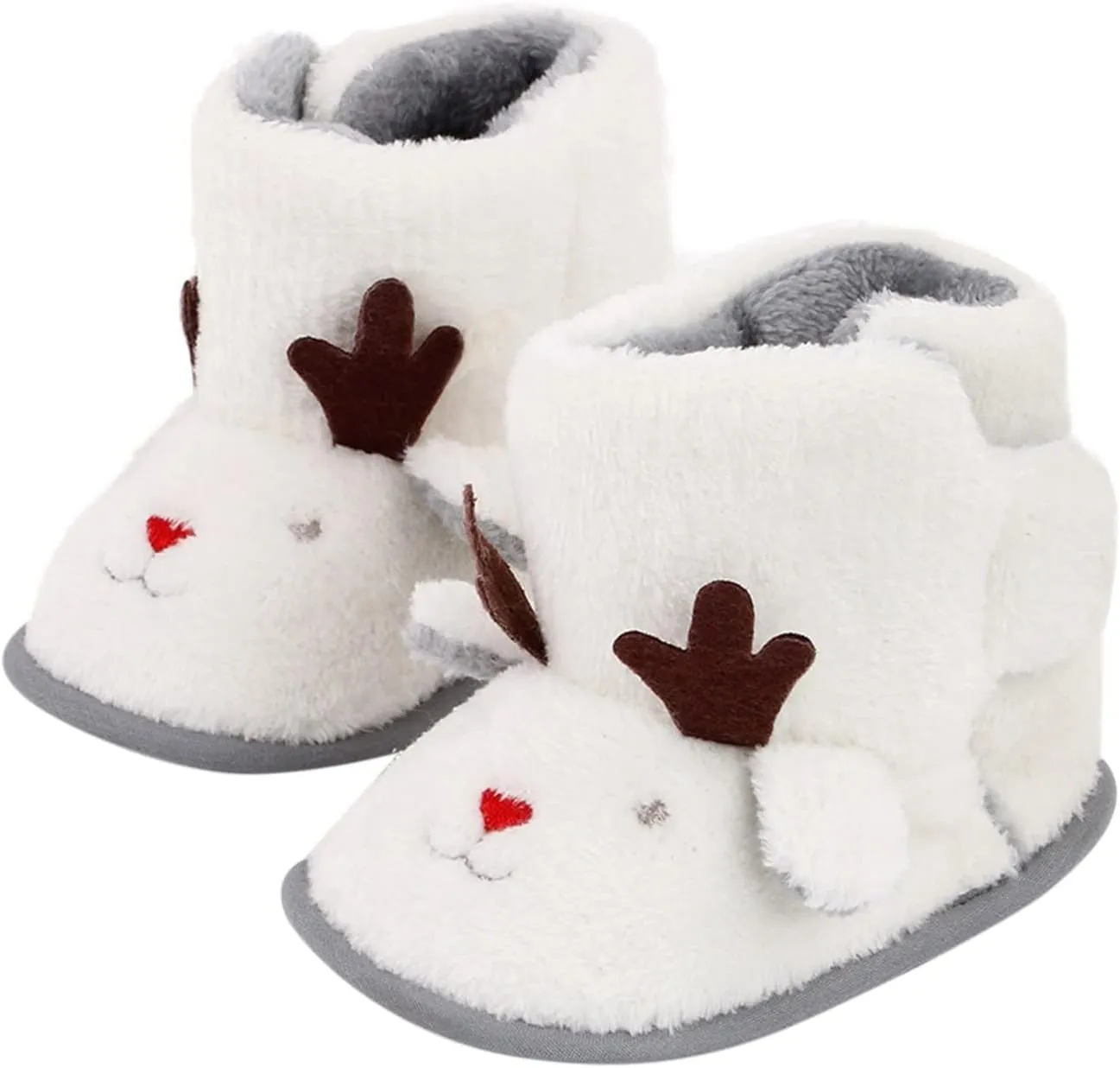 Warm Winter Baby Shoes Cartoon Deer Shape Christmas Baby Shoes Baby Soft Sole Toddler Shoes Shoe (White, 0-6 Months)