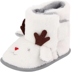 Warm Winter Baby Shoes Cartoon Deer Shape Christmas Baby Shoes Baby Soft Sole Toddler Shoes Shoe (White, 0-6 Months)