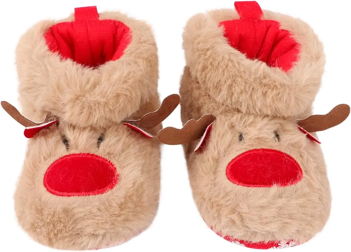 Winter Warm Baby Walking Shoes, Plush Cozy Baby Booties Non-skid Baby Sock Shoes Soft Soles for Infant Toddler Newborn Birthday Xmas Christmas Gift