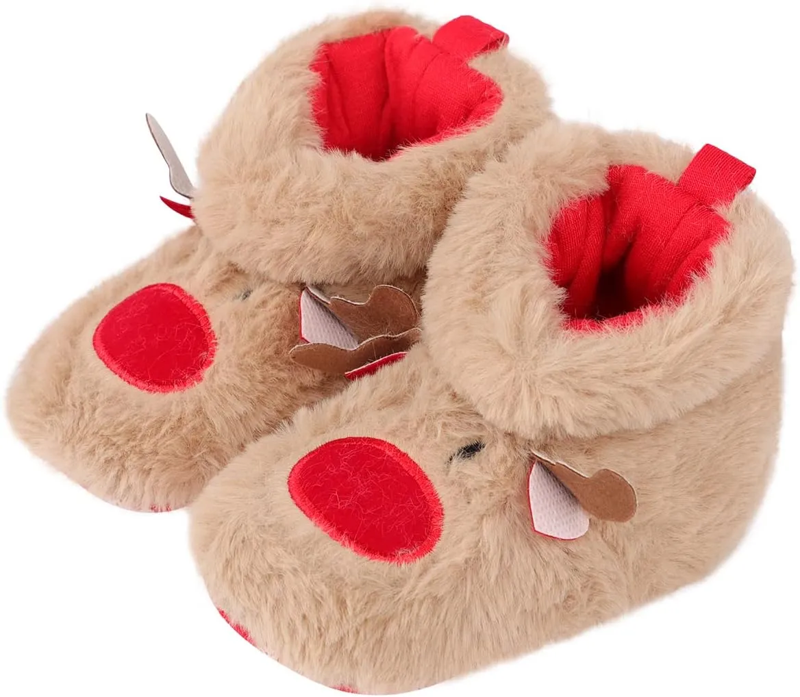 Winter Warm Baby Walking Shoes, Plush Cozy Baby Booties Non-skid Baby Sock Shoes Soft Soles for Infant Toddler Newborn Birthday Xmas Christmas Gift
