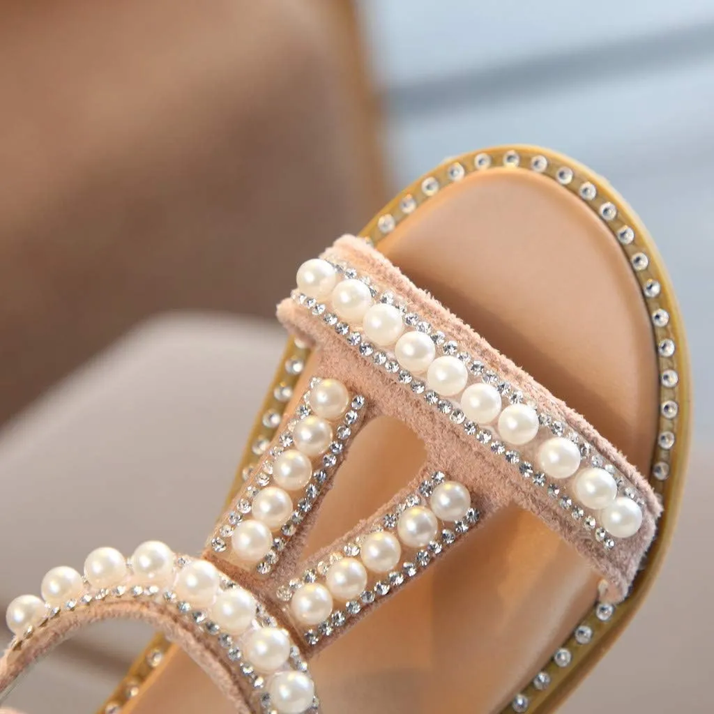 WUAI Kids Baby Girls Summer Sandals Fashion Boho Princess Flat Shoes Crystal Beach Roman Sandals 1-6Years