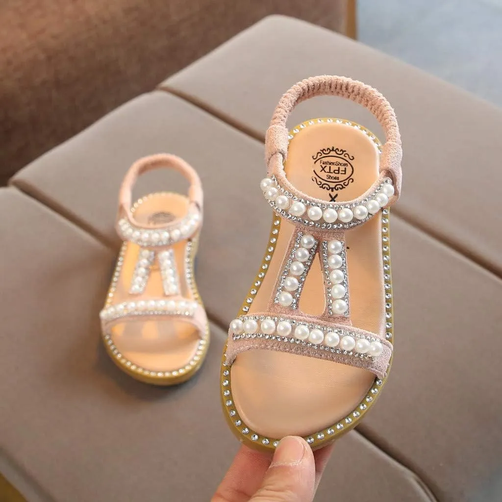 WUAI Kids Baby Girls Summer Sandals Fashion Boho Princess Flat Shoes Crystal Beach Roman Sandals 1-6Years
