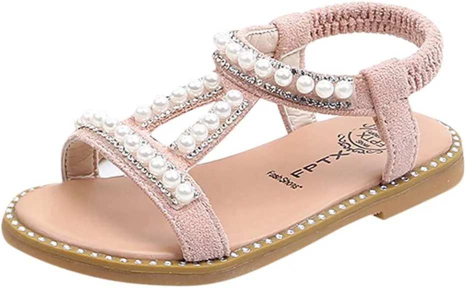 WUAI Kids Baby Girls Summer Sandals Fashion Boho Princess Flat Shoes Crystal Beach Roman Sandals 1-6Years