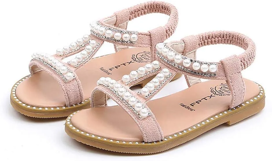 WUAI Kids Baby Girls Summer Sandals Fashion Boho Princess Flat Shoes Crystal Beach Roman Sandals 1-6Years